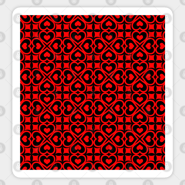 Red Heart Pattern On Black Background Art Print Pattern Design Sticker by Pattern Plans